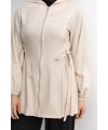Letafet Şerit Detaylı Kapüşonlu Fermuarlı Ceket - KREM