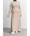 BEL BÜZGÜ DETAYLI ETEK TAKIM - BEJ