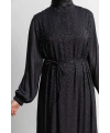 ETEK BÜZGÜ DETAYLI JAKAR ELBİSE - SİYAH - LEOPAR
