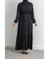 ETEK BÜZGÜ DETAYLI JAKAR ELBİSE - SİYAH - ES