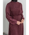 ETEK BÜZGÜ DETAYLI JAKAR ELBİSE - BORDO - LEOPAR