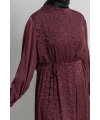 ETEK BÜZGÜ DETAYLI JAKAR ELBİSE - BORDO - LEOPAR