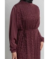 ETEK BÜZGÜ DETAYLI JAKAR ELBİSE - BORDO - LEOPAR