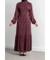 ETEK BÜZGÜ DETAYLI JAKAR ELBİSE - BORDO - YAPRAK