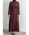ETEK BÜZGÜ DETAYLI JAKAR ELBİSE - BORDO - ES
