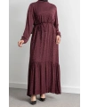 ETEK BÜZGÜ DETAYLI JAKAR ELBİSE - BORDO - ES