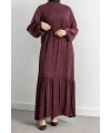 ETEK BÜZGÜ DETAYLI JAKAR ELBİSE - BORDO - ES