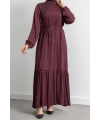 ETEK BÜZGÜ DETAYLI JAKAR ELBİSE - BORDO - ES