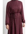 ETEK BÜZGÜ DETAYLI JAKAR ELBİSE - BORDO - ES