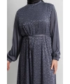 ETEK BÜZGÜ DETAYLI JAKAR ELBİSE - GRİ - ES