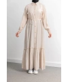 LETAFET ÖNÜ DÜĞMELİ BÜZGÜLÜ ELBİSE - BEJ