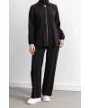 LETAFET RİVET DETAYLI FERMUARLI PANTOLONLU TAKIM - SİYAH