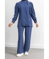 LETAFET ÖNÜ VOLAN DETAYLI PANTOLONLU TAKIM - İNDİGO