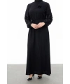 GARNİ KUMAŞLI BROŞLU ELBİSE - SİYAH