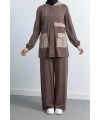GARNİ KUMAŞLI ALLERLİ PANTOLON TAKIM - KAHVE