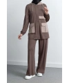 GARNİ KUMAŞLI ALLERLİ PANTOLON TAKIM - KAHVE