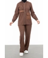 NERVÜR DETAYLI İNCİ PANT. TAKIM - KAHVE