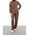 NERVÜR DETAYLI İNCİ PANT. TAKIM - KAHVE