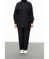 YAKASI VE ALLERİ TAŞLI PANTOLON TAKIM - SİYAH