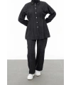YAKASI VE ALLERİ TAŞLI PANTOLON TAKIM - SİYAH