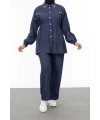 YAKASI VE ALLERİ TAŞLI PANTOLON TAKIM - LACİVERT