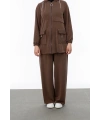 ALLERLİ CEPLERİ HALKA DETAYLI PANTOLON TAKIM - KAHVE