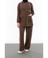 ALLERLİ CEPLERİ HALKA DETAYLI PANTOLON TAKIM - KAHVE