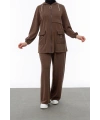 ALLERLİ CEPLERİ HALKA DETAYLI PANTOLON TAKIM - KAHVE