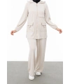 ALLERLİ CEPLERİ HALKA DETAYLI PANTOLON TAKIM - VANİLLA