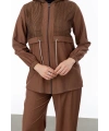 BELDEN ALLERLİ FİLELİ PANTOLON TAKIM - KAHVE