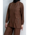 Letafet Cep Detaylı Pantolonlu Takım - KAHVE