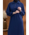YAKASI VE MANŞETİ RİBANALI ELBİSE - LACİVERT