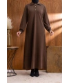 YAKASI VE MANŞETİ RİBANALI ELBİSE - KAHVE