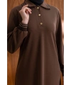 YAKASI VE MANŞETİ RİBANALI ELBİSE - KAHVE