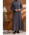YAKASI VE MANŞETİ RİBANALI ELBİSE - ANTRASİT