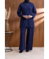 Letafet Kapüşonlu Düğme Detaylı Ceketli Pantolonlu Takım - LACİVERT