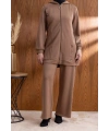 Letafet Kapüşonlu Düğme Detaylı Ceketli Pantolonlu Takım - AÇIK KAHVE
