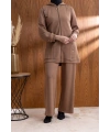 Letafet Kapüşonlu Düğme Detaylı Ceketli Pantolonlu Takım - AÇIK KAHVE