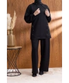 LETAFET DÜĞME ŞERİT DETAYLI KAPÜŞONLU PANTOLONLU TAKIM - SİYAH