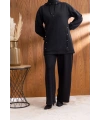 LETAFET DÜĞME ŞERİT DETAYLI KAPÜŞONLU PANTOLONLU TAKIM - SİYAH