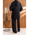 LETAFET DÜĞME ŞERİT DETAYLI KAPÜŞONLU PANTOLONLU TAKIM - SİYAH