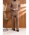 LETAFET DÜĞME ŞERİT DETAYLI KAPÜŞONLU PANTOLONLU TAKIM - AÇIK KAHVE
