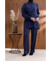 CEBİ TAŞ DETAYLI ÖNÜ DÜĞMELİ PANTOLONLU TAKIM - LACİVERT