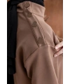 KOLU PİLİSE DETAYLI BROŞLU PANTOLONLU TAKIM - KOYU KAHVE