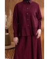 FIRFIR DETAYLI GÖMLEK YAKA ETEKLİ TAKIM - BORDO