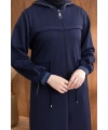 KAPÜŞONLU RİBANA VE ALLER DETAYLI GİYÇIK - LACİVERT