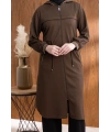 KAPÜŞONLU RİBANA VE ALLER DETAYLI GİYÇIK - KAHVE