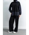 Letafet Çift Renkli Pantolonlu Takım - SİYAH