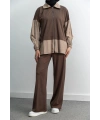 Letafet Çift Renkli Pantolonlu Takım - KAHVE