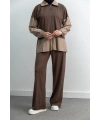 Letafet Çift Renkli Pantolonlu Takım - KAHVE
